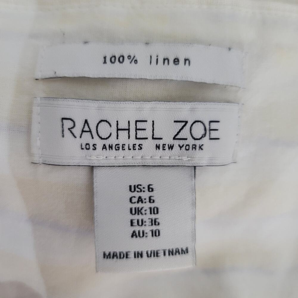 RACHEL ZOE Yellow Ivory Striped Linen Button Front Midi Dress Breezy Summer - Picture 13 of 14